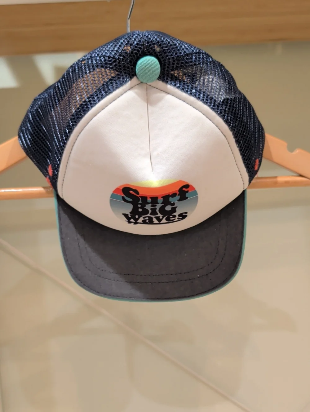 Surf Big Waves Kids Trucker Hat - Navy, White & Teal